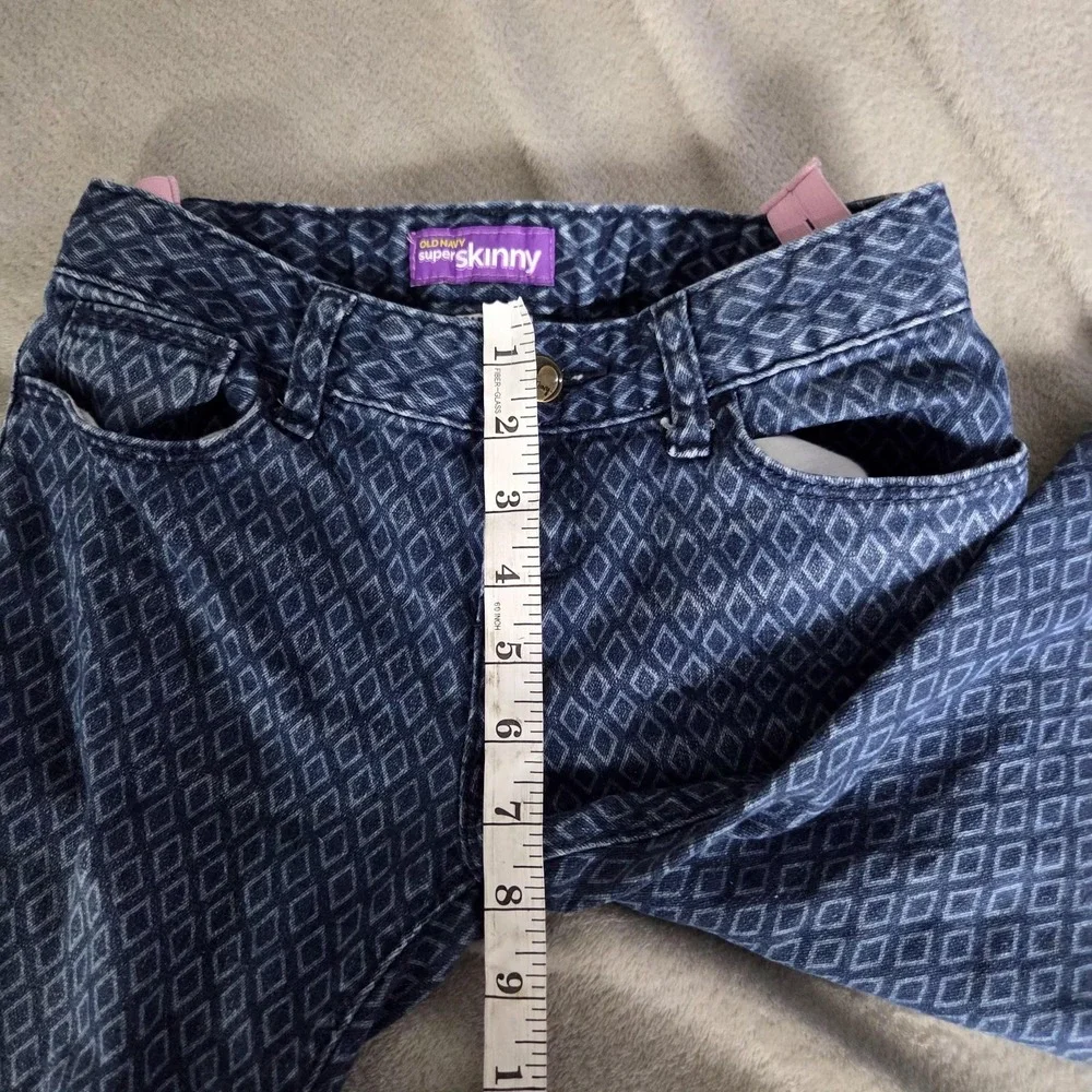 Old Navy Jeans Girls 10 Blue Super Skinny Stretch Geometric Print Denim